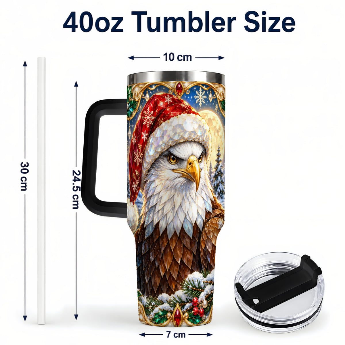 #pl[40oz|Black] Christmas Bald Eagle 40oz Tumbler with Handle, Winter Travel Cup