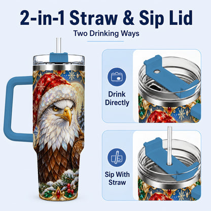 #pl[40oz|Blue] Christmas Bald Eagle 40oz Tumbler with Handle, Winter Travel Cup