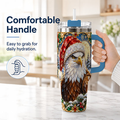 #pl[40oz|Blue] Christmas Bald Eagle 40oz Tumbler with Handle, Winter Travel Cup