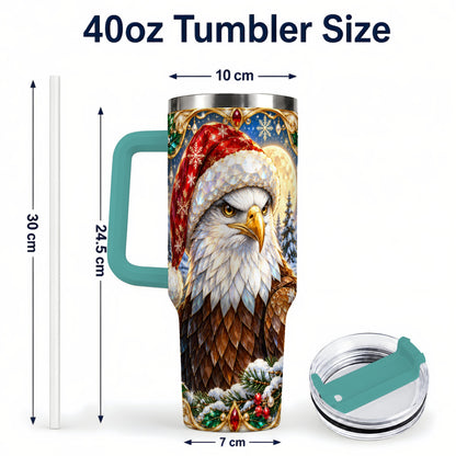 #pl[40oz|Green] Christmas Bald Eagle 40oz Tumbler with Handle, Winter Travel Cup