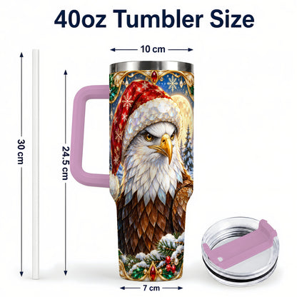 #pl[40oz|Pink] Christmas Bald Eagle 40oz Tumbler with Handle, Winter Travel Cup