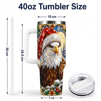 #pl[40oz|White] Christmas Bald Eagle 40oz Tumbler with Handle, Winter Travel Cup