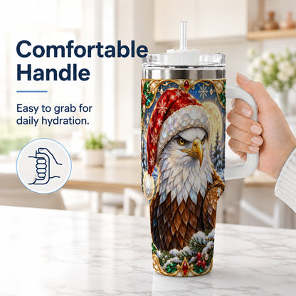 #pl[40oz|White] Christmas Bald Eagle 40oz Tumbler with Handle, Winter Travel Cup