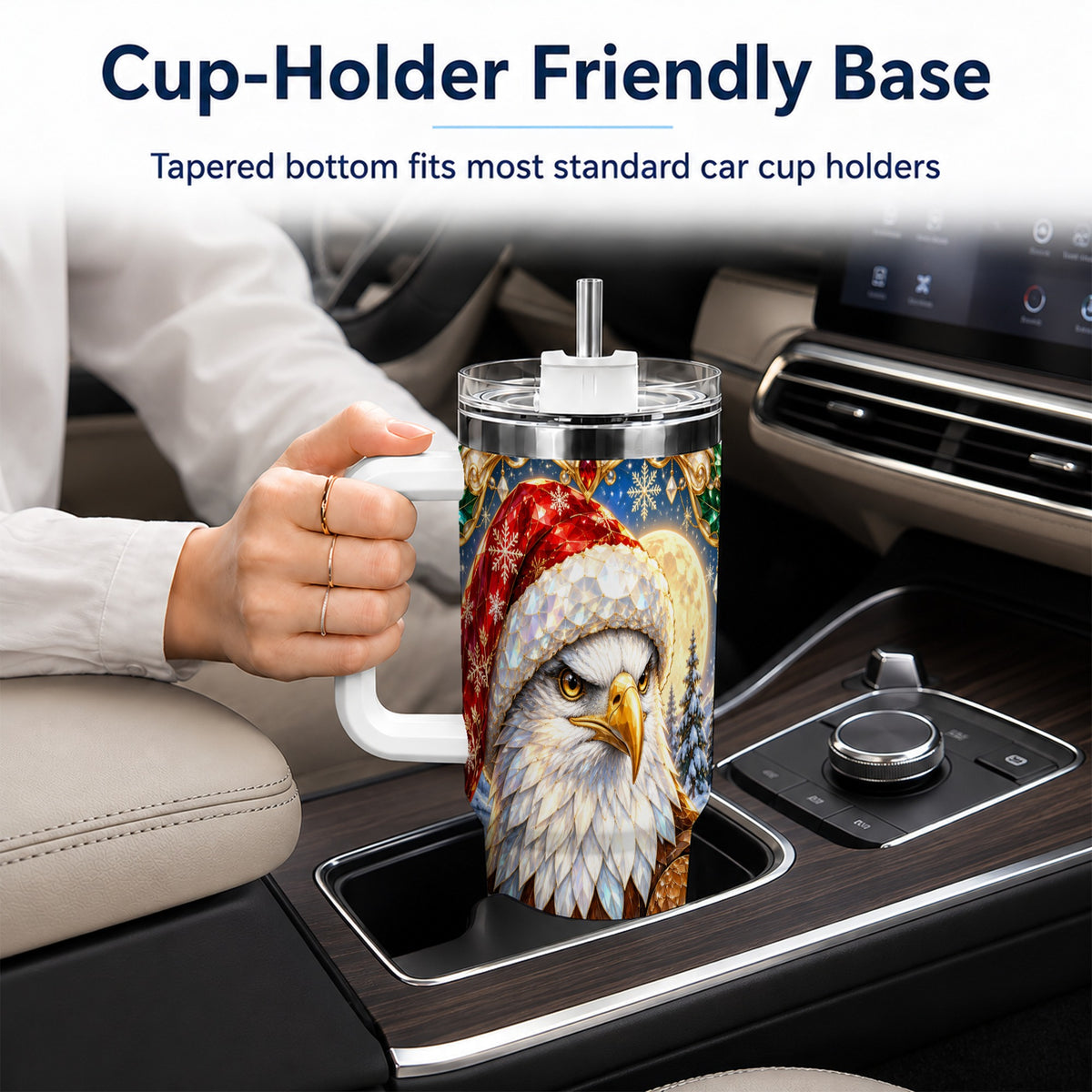 Christmas Bald Eagle 40oz Tumbler with Handle, Winter Travel Cup