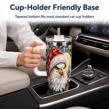 Christmas Bald Eagle 40oz Tumbler with Handle, Winter Travel Cup