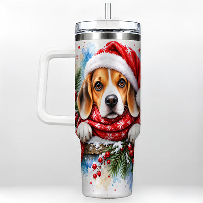 Christmas Beagle 40oz Tumbler with Handle, Santa Dog Travel Cup