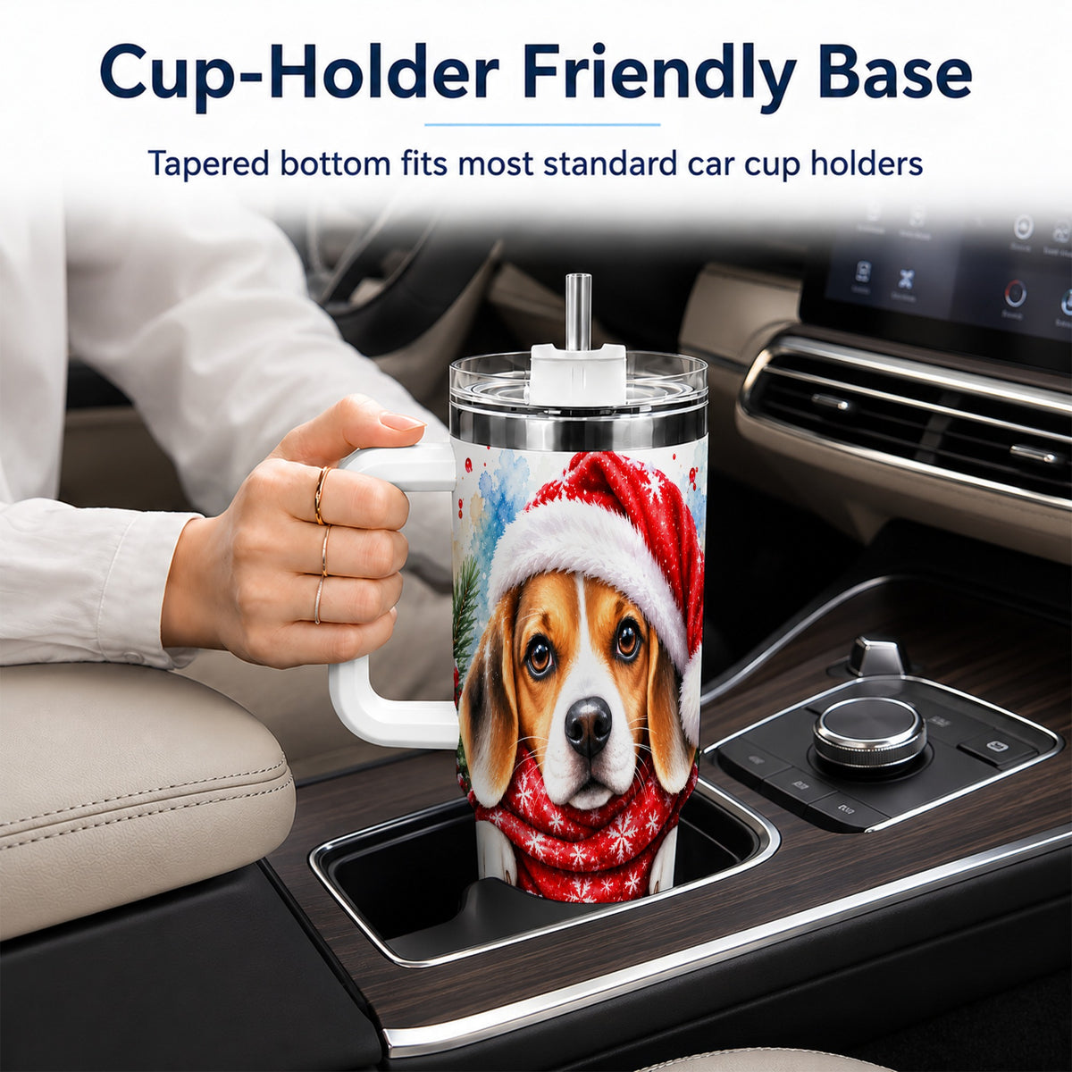 Christmas Beagle 40oz Tumbler with Handle, Santa Dog Travel Cup