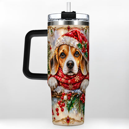 #pl[40oz|Black] Christmas Beagle 40oz Tumbler with Handle, Holiday Stainless Steel Cup