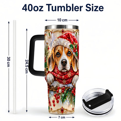 #pl[40oz|Black] Christmas Beagle 40oz Tumbler with Handle, Holiday Stainless Steel Cup