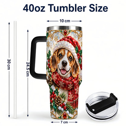 #pl[40oz|Black] Jeweled Beagle 40oz Tumbler with Handle, Christmas Stainless Steel Cup