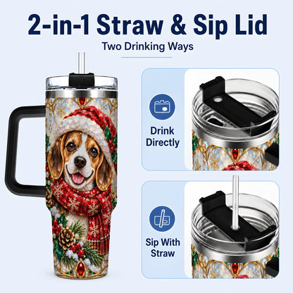 #pl[40oz|Black] Jeweled Beagle 40oz Tumbler with Handle, Christmas Stainless Steel Cup