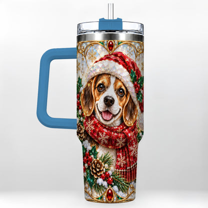 #pl[40oz|Blue] Jeweled Beagle 40oz Tumbler with Handle, Christmas Stainless Steel Cup