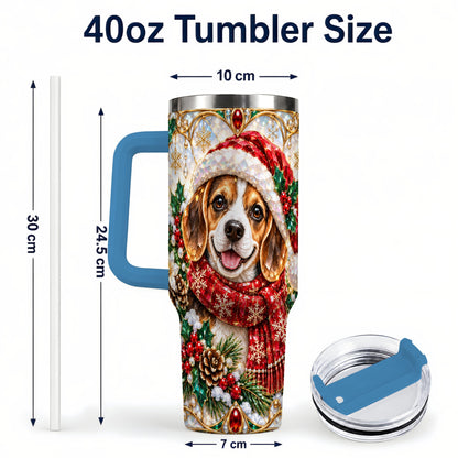 #pl[40oz|Blue] Jeweled Beagle 40oz Tumbler with Handle, Christmas Stainless Steel Cup