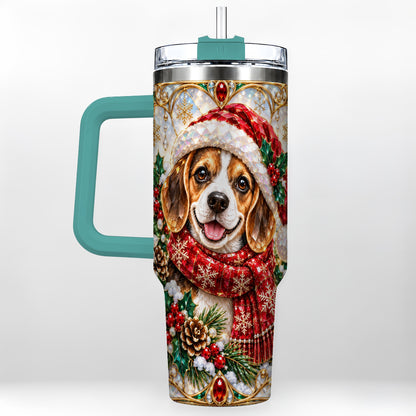 #pl[40oz|Green] Jeweled Beagle 40oz Tumbler with Handle, Christmas Stainless Steel Cup