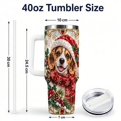 #pl[40oz|White] Jeweled Beagle 40oz Tumbler with Handle, Christmas Stainless Steel Cup
