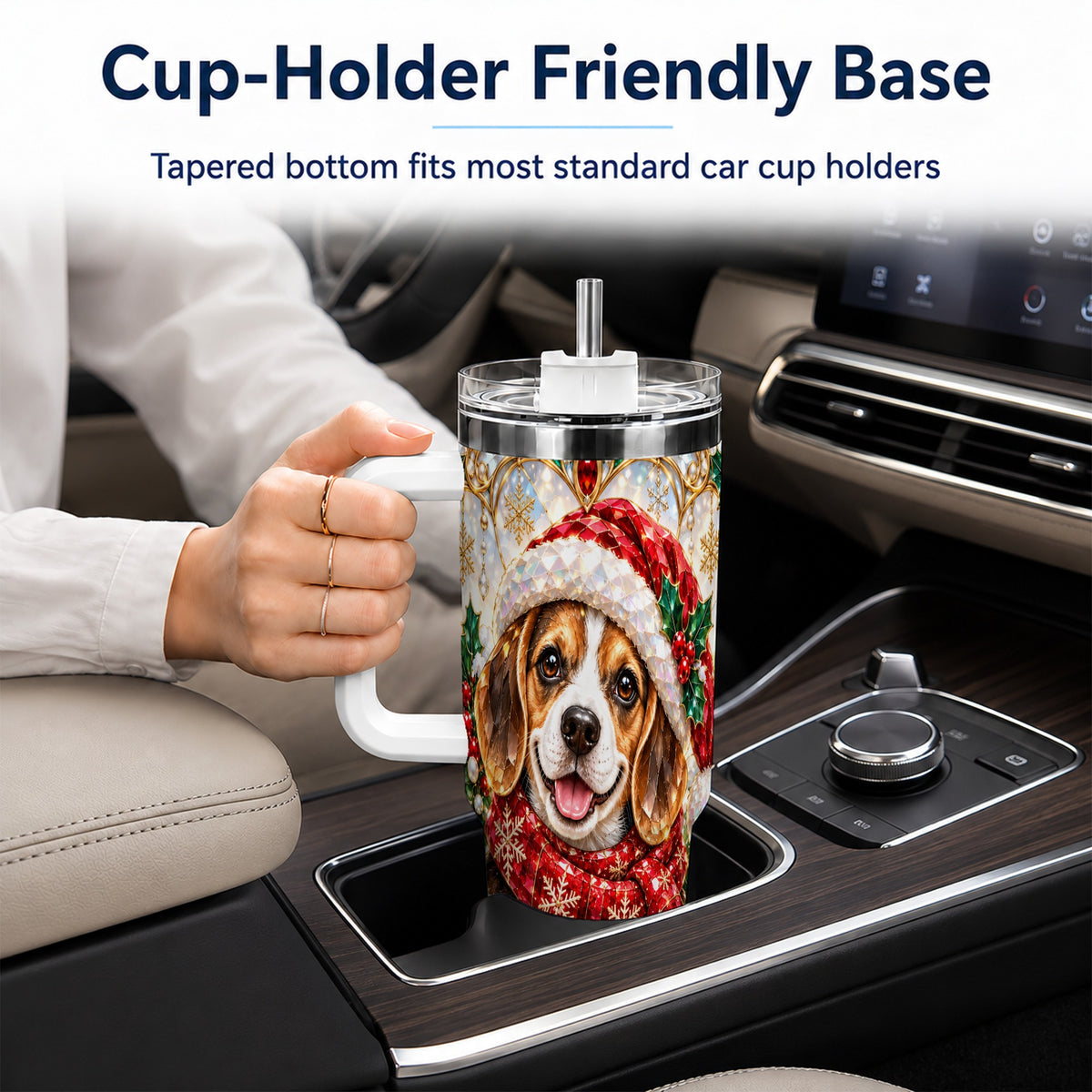 Jeweled Beagle 40oz Tumbler with Handle, Christmas Stainless Steel Cup