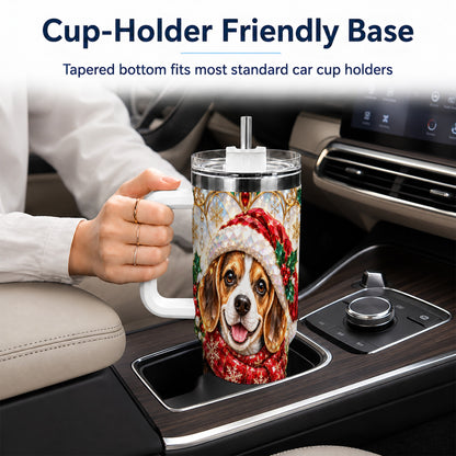 Jeweled Beagle 40oz Tumbler with Handle, Christmas Stainless Steel Cup