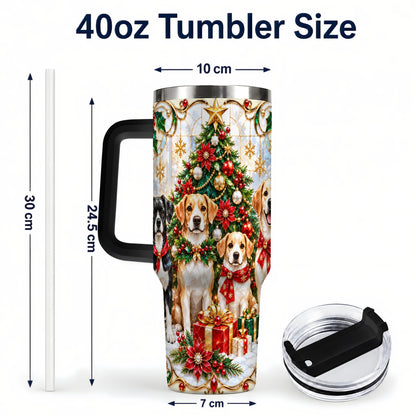 #pl[40oz|Black] Christmas Dogs 40oz Tumbler with Handle, Holiday Stainless Steel Cup