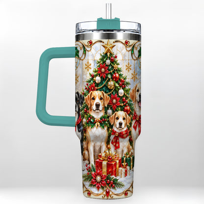 #pl[40oz|Green] Christmas Dogs 40oz Tumbler with Handle, Holiday Stainless Steel Cup