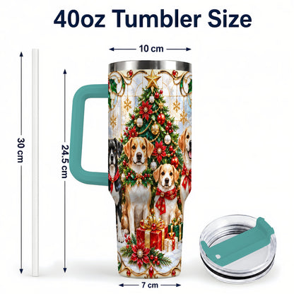 #pl[40oz|Green] Christmas Dogs 40oz Tumbler with Handle, Holiday Stainless Steel Cup