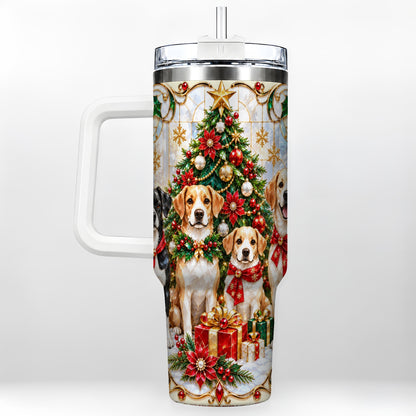 Christmas Dogs 40oz Tumbler with Handle, Holiday Stainless Steel Cup