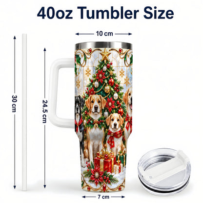 #pl[40oz|White] Christmas Dogs 40oz Tumbler with Handle, Holiday Stainless Steel Cup