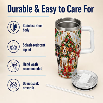 Christmas Dogs 40oz Tumbler with Handle, Holiday Stainless Steel Cup