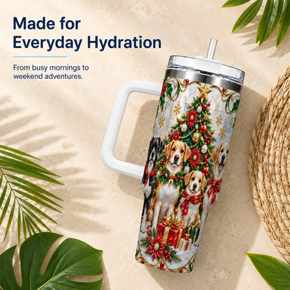 Christmas Dogs 40oz Tumbler with Handle, Holiday Stainless Steel Cup