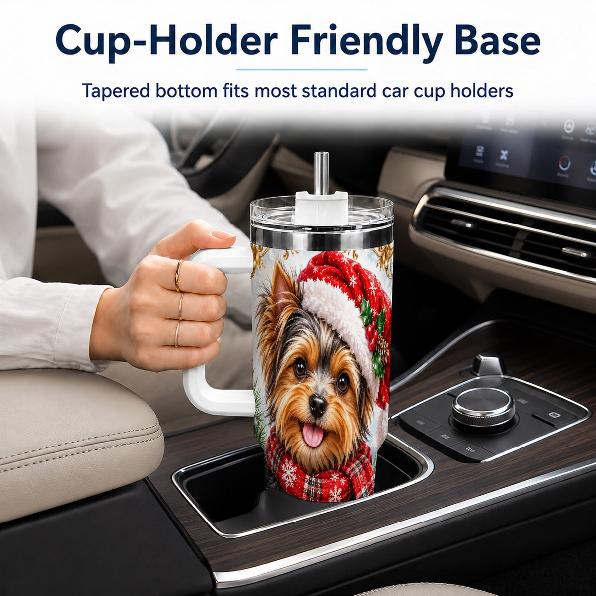 Christmas Yorkie 40oz Tumbler with Handle, Holiday Stainless Steel Cup