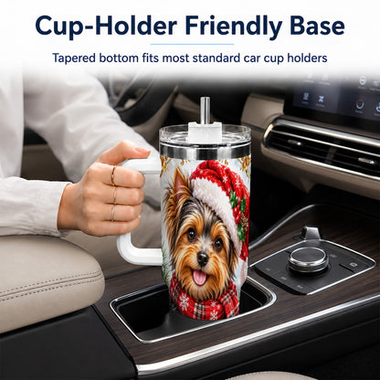 Christmas Yorkie 40oz Tumbler with Handle, Holiday Stainless Steel Cup