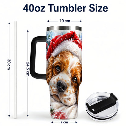 #pl[40oz|Black] Christmas Spaniel 40oz Tumbler with Handle, Dog Holiday Travel Cup