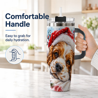 #pl[40oz|Black] Christmas Spaniel 40oz Tumbler with Handle, Dog Holiday Travel Cup