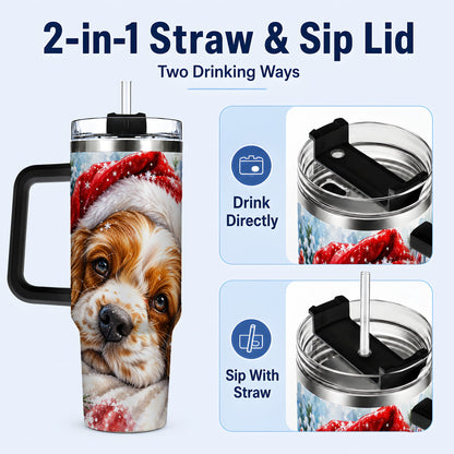 #pl[40oz|Black] Christmas Spaniel 40oz Tumbler with Handle, Dog Holiday Travel Cup