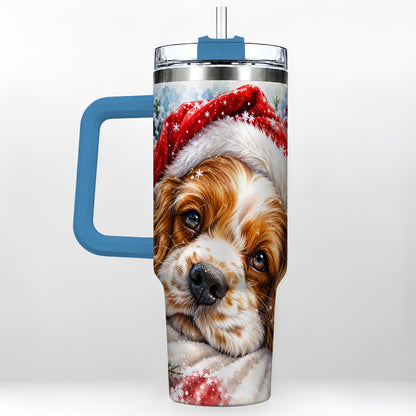 #pl[40oz|Blue] Christmas Spaniel 40oz Tumbler with Handle, Dog Holiday Travel Cup