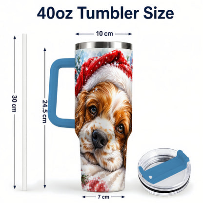 #pl[40oz|Blue] Christmas Spaniel 40oz Tumbler with Handle, Dog Holiday Travel Cup