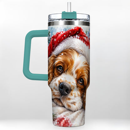 #pl[40oz|Green] Christmas Spaniel 40oz Tumbler with Handle, Dog Holiday Travel Cup