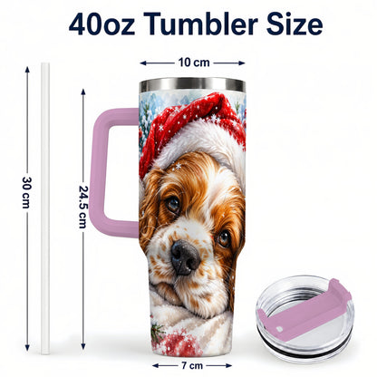 #pl[40oz|Pink] Christmas Spaniel 40oz Tumbler with Handle, Dog Holiday Travel Cup