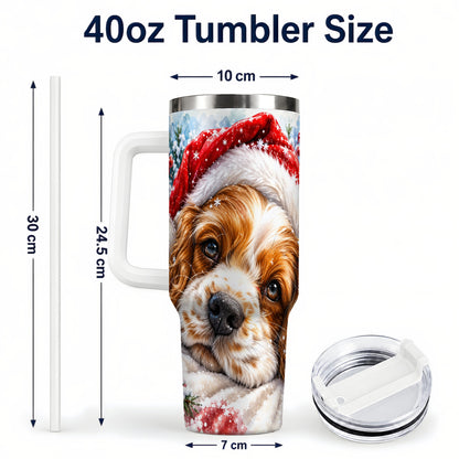 #pl[40oz|White] Christmas Spaniel 40oz Tumbler with Handle, Dog Holiday Travel Cup