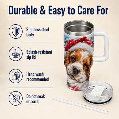 Christmas Spaniel 40oz Tumbler with Handle, Dog Holiday Travel Cup