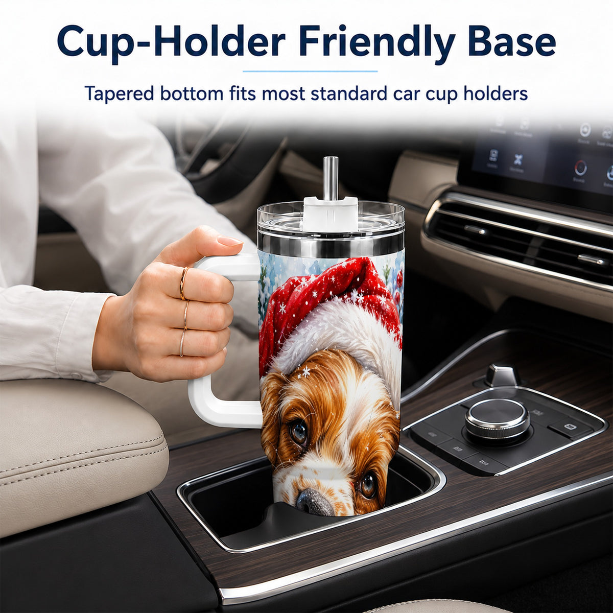 Christmas Spaniel 40oz Tumbler with Handle, Dog Holiday Travel Cup