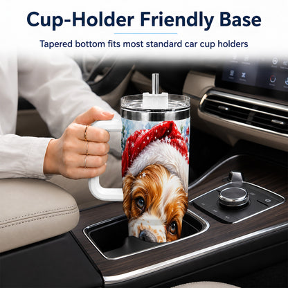 Christmas Spaniel 40oz Tumbler with Handle, Dog Holiday Travel Cup