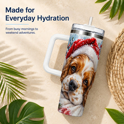Christmas Spaniel 40oz Tumbler with Handle, Dog Holiday Travel Cup