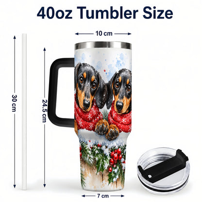 #pl[40oz|Black] Christmas Dachshund 40oz Tumbler with Handle, Winter Dog Travel Cup