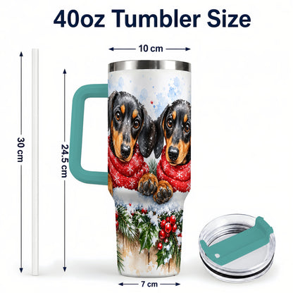 #pl[40oz|Green] Christmas Dachshund 40oz Tumbler with Handle, Winter Dog Travel Cup
