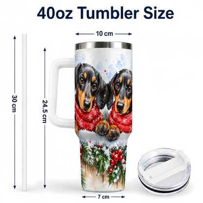 #pl[40oz|White] Christmas Dachshund 40oz Tumbler with Handle, Winter Dog Travel Cup