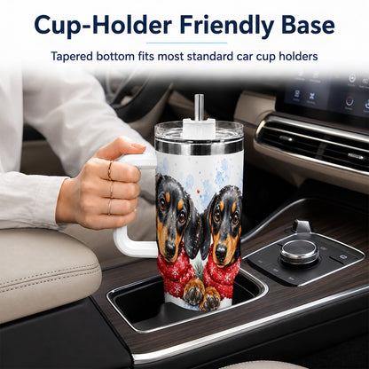 Christmas Dachshund 40oz Tumbler with Handle, Winter Dog Travel Cup