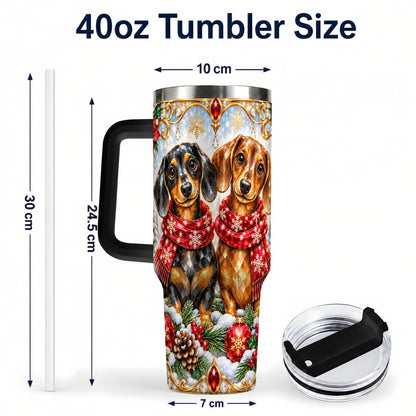 #pl[40oz|Black] Christmas Dachshund 40oz Tumbler with Handle, Jeweled Dog Travel Cup