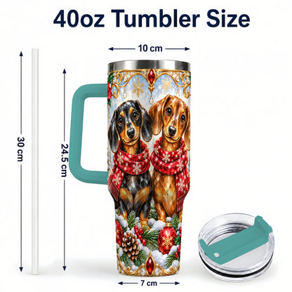 #pl[40oz|Green] Christmas Dachshund 40oz Tumbler with Handle, Jeweled Dog Travel Cup