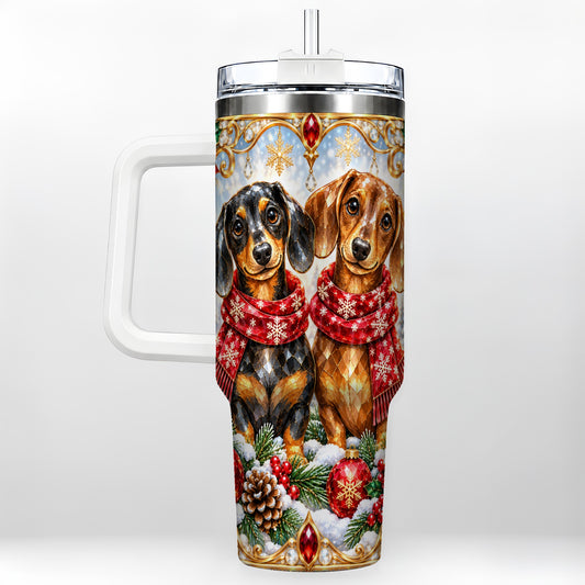 Christmas Dachshund 40oz Tumbler with Handle, Jeweled Dog Travel Cup