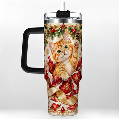 #pl[40oz|Black] Christmas Kitten 40oz Tumbler with Handle, Festive Cat Travel Cup